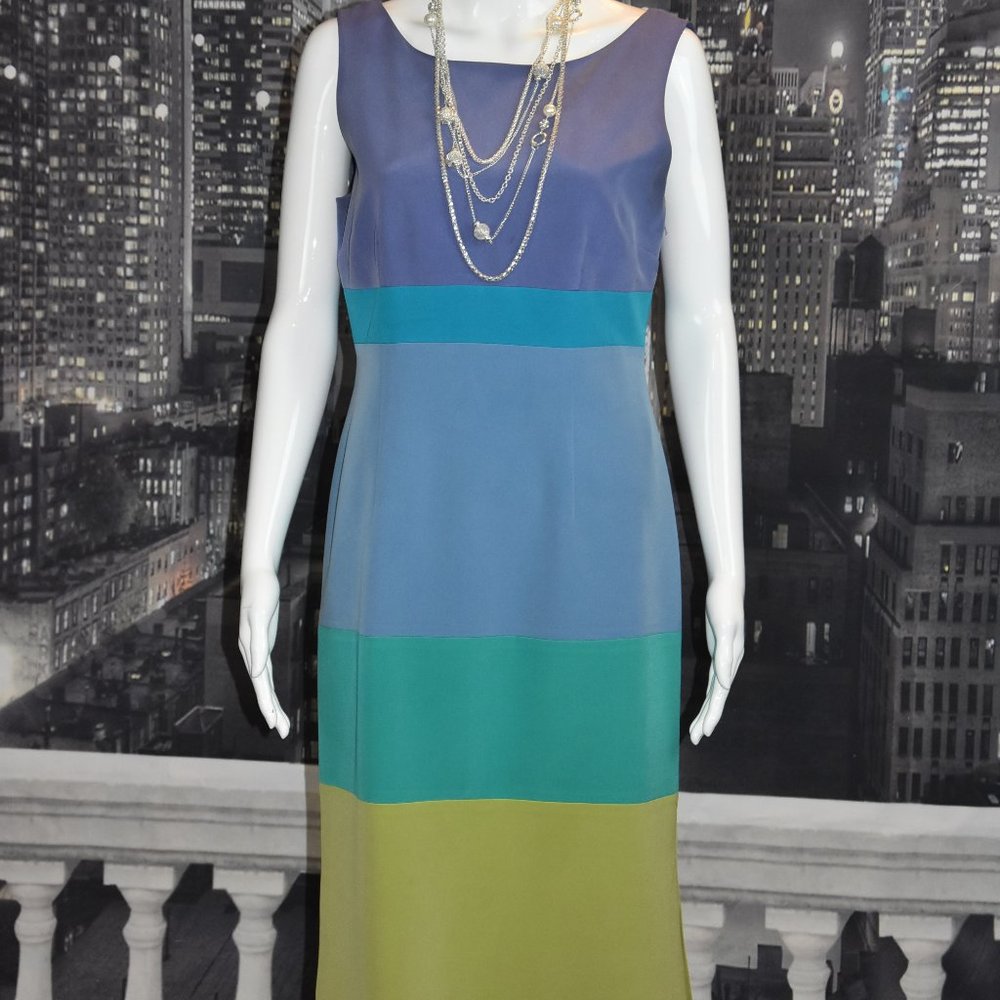 Valerie Dresses sz 8 Pure Silk - Lined Sleeveless Color Block Dress.